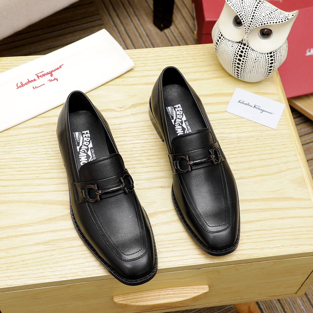 Salvatore Ferragamo Men's Black Buckle Loafers - Rubber Outsole