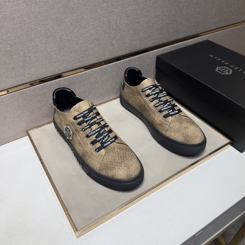 Philipp Plein Men's Textured Low-Top Sneakers - Hexagonal Side Emblem