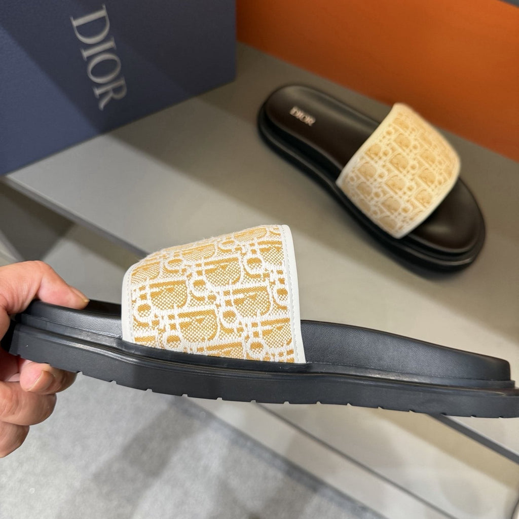 Dior Patterned Strap Slide Sandals - Low-Profile Sole