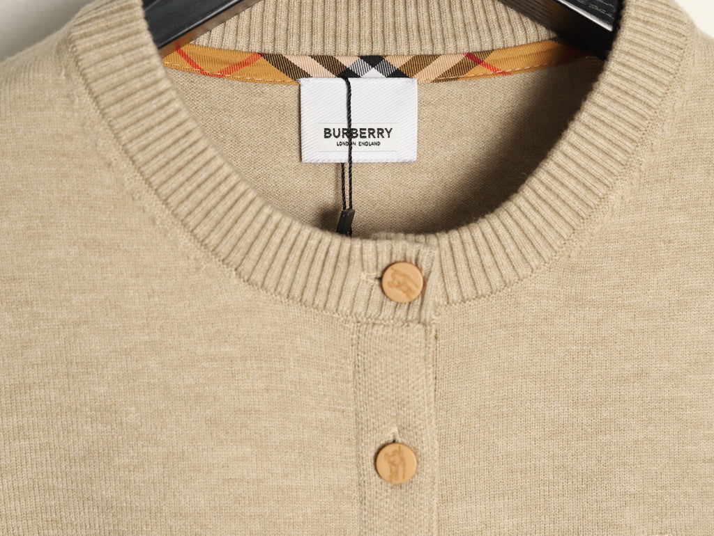 Burberry Check-Cuff Button-Front Cardigan - Beige